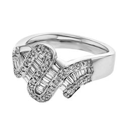 Genuine 18K WhiteGold 0.62CTW Baguette Fashion Ring - REF-124R2H
