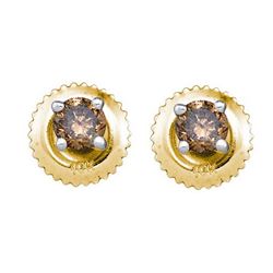 0.50CTW White and Champagne Diamond Stud 10KT Earrings Yellow Gold