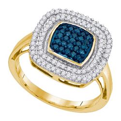 0.50CTW White and Blue Diamond Anniversary 10KT Ring Yellow Gold