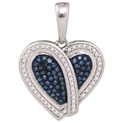 0.25CTW White and Blue Diamond Heart 10KT Pendant White Gold
