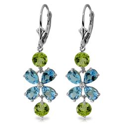 5.32 ctw Blue Topaz & Peridot Earrings Jewelry 14KT White Gold