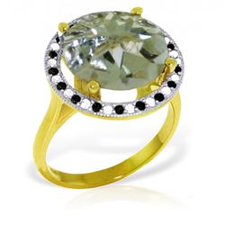 5.2 ctw Green Amethyst, White & Black Diamond Ring Jewelry 14KT Yellow Gold