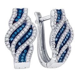 0.33CTW White and Blue Diamond Hoops 10KT Earrings White Gold