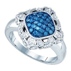 0.50CTW White and Blue Diamond Anniversary 10KT Ring White Gold