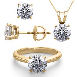 14K Yellow Gold Jewelry SET 6.0CTW Natural Diamond Ring, Earrings, Necklace