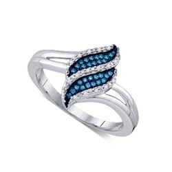0.10CTW White and Blue Diamond Micro-Pave 10KT Ring White Gold