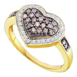 0.50CTW White and Champagne Diamond Heart 14KT Ring Yellow Gold