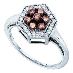 0.50CTW White and Champagne Diamond Anniversary 10KT Ring White Gold