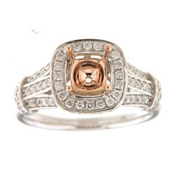 Genuine 14K Two Tone Gold 0.66CTW Diamond Semi Mount Ring - REF-99F2N