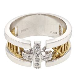 Genuine 18K Two Tone Gold 0.12CTW Diamond Fashion Ring - REF-103N7A