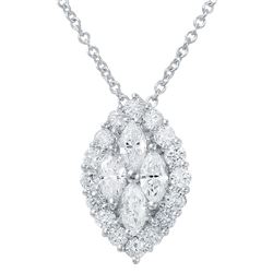 Genuine 14K White Gold 0.73CTW Marquise&Diamond Pendant w/ Chain - REF-85X2Y