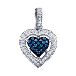 0.20CTW White and Blue Diamond Heart 10KT Pendant White Gold