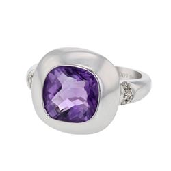 Genuine 18K WhiteGold 3.77CTW Amethyst Fashion Ring - REF-24Y8Z