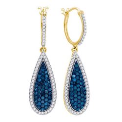 1.75CTW White and Blue Diamond Anniversary 10KT Earrings Yellow Gold