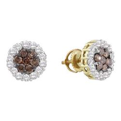 0.75CTW White and Champagne Diamond Flower 14KT Earrings Yellow Gold