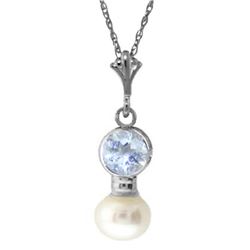 1.23 ctw Aquamarine & Pearl Necklace Jewelry 14KT White Gold