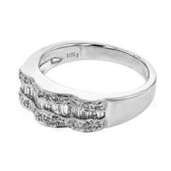 Genuine 18K WhiteGold 0.57CTW Baguette Fashion Ring - REF-104W2G