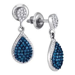 0.50CTW White and Blue Diamond Micro-Pave 10KT Earrings White Gold