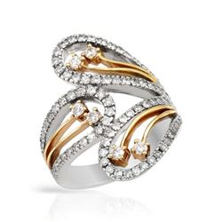Genuine 0.99 TCW 18K Two Tone Gold Ladies Ring - REF-188Z2T