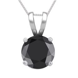 14K White Gold Jewelry 0.58 ct Black Diamond Solitaire Necklace