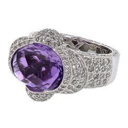 Genuine 14K WhiteGold 10.55CTW Amethyst Cocktail Ring - REF-171Z4T