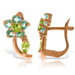 1.72 ctw Blue Topaz & Peridot Earrings Jewelry 14KT Rose Gold