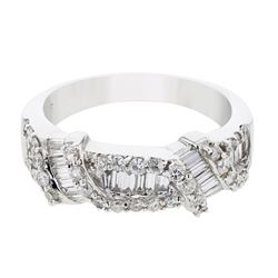 Genuine 18K WhiteGold 1.02CTW Baguette Fashion Ring - REF-152Y5Z