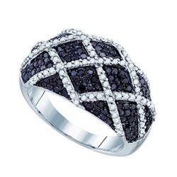1.30CTW White and Black Diamond Anniversary 10KT Ring White Gold