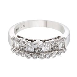 Genuine 18K White Gold 1CTW Diamond&Baguette Fashion Ring - REF-60N7A