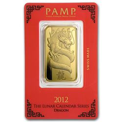 One pc. 1 oz .9999 Fine Gold Bar - PAMP Suisse Year of the Dragon In Assay