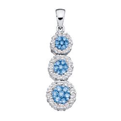 1.0CTW White and Blue Diamond Flower 14KT Pendant White Gold