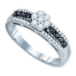 0.50CTW White and Black Diamond Flower 10KT Ring White Gold