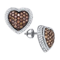 1.30CTW White and Champagne Diamond Heart 10KT Earrings White Gold
