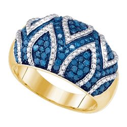 0.85CTW White and Blue Diamond Anniversary 10KT Ring Yellow Gold