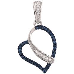 0.10CTW White and Blue Diamond Heart 10KT Pendant White Gold