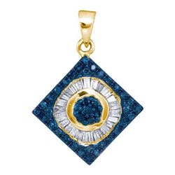 0.50CTW White and Blue Diamond Micro-Pave 10KT Pendant Yellow Gold