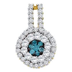 1CTW White and Blue Diamond Flower 14KT Pendant White Gold