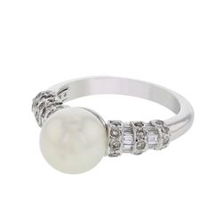 Genuine 14K White Gold 6.32CTW Pearl&Diamond Fashion Ring - REF-87G3M