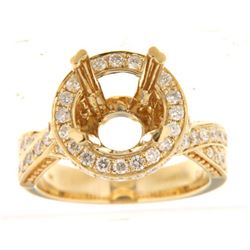 Genuine 14K Yellow Gold 1.12CTW Diamond Semi Mount Ring - REF-159R2H