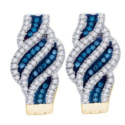 0.33CTW White and Blue Diamond Hoops 10KT Earrings Yellow Gold