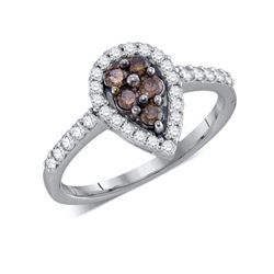 0.50CTW White and Champagne Diamond Anniversary 10KT Ring White Gold
