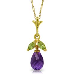 1.70 ctw Amethyst & Peridot Necklace Jewelry 14KT Yellow Gold