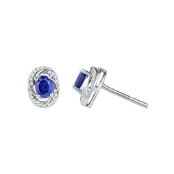 0.05CT Diamond and 0.50CT Blue Sapphire Anniversary 10KT Earrings White Gold