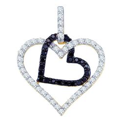 0.50CTW White and Black Diamond Heart 10KT Pendant Yellow Gold