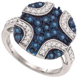 0.50CTW White and Blue Diamond Micro-Pave 10KT Ring White Gold
