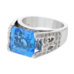 Genuine 18K White Gold 8.84CTW Topaz&Diamond Fashion Ring - REF-55A6X