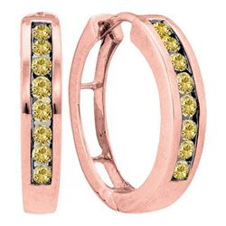0.50CTW White and Champagne Diamond Hoops 14KT Earrings Rose Gold