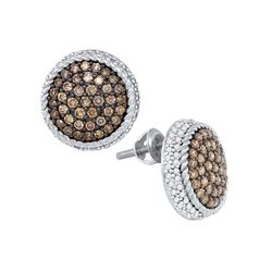1.30CTW White and Champagne Diamond Anniversary 10KT Earrings White Gold