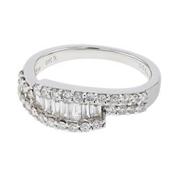 Genuine 18K WhiteGold 0.87CTW Baguette Fashion Ring - REF-115M2F