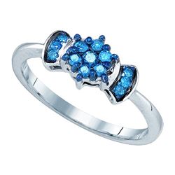 0.25CTW White and Blue Diamond Flower 10KT Ring White Gold